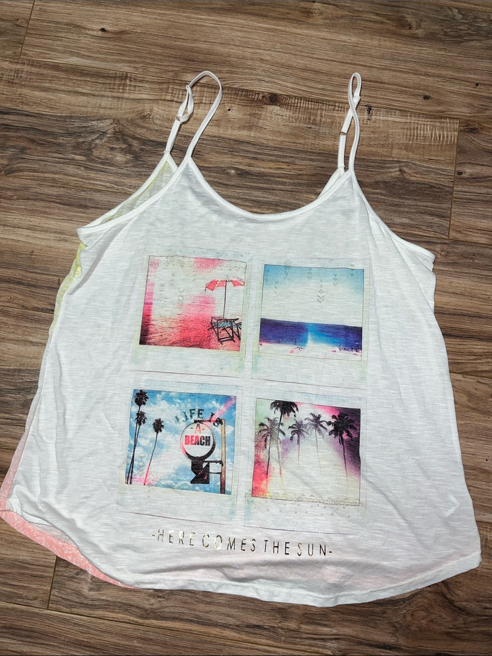 Maurices White Beach Graphic Camisole with Pastel Accents